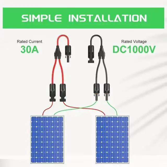 Alt view image 4 of 6 - 6pcs mc4 y connectors, Solar Y Branch Connectors Extra Long Solar Panel Parallel Connectors 1 to 2 Solar Cable Wire Plug Tool Kit (M/FF and F/MM) (3, Black&red)