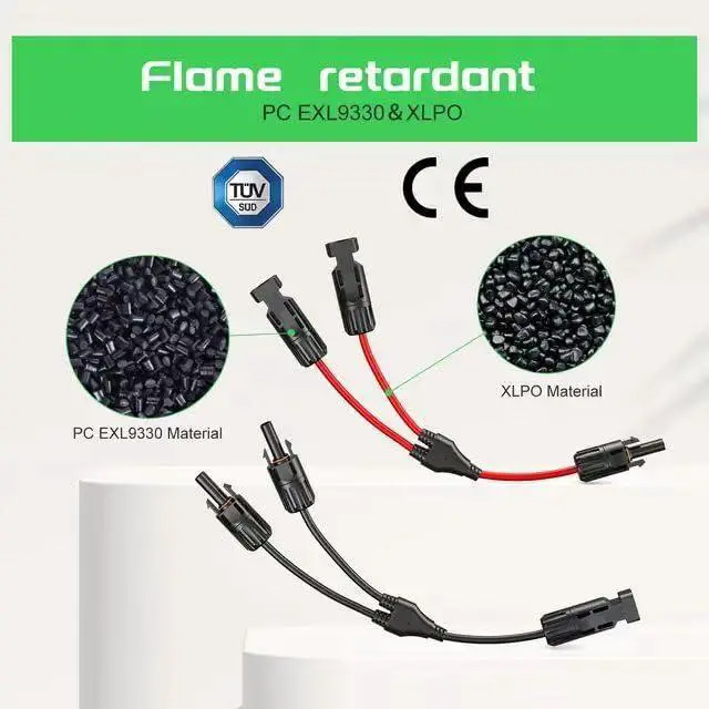 Alt view image 5 of 6 - 6pcs mc4 y connectors, Solar Y Branch Connectors Extra Long Solar Panel Parallel Connectors 1 to 2 Solar Cable Wire Plug Tool Kit (M/FF and F/MM) (3, Black&red)