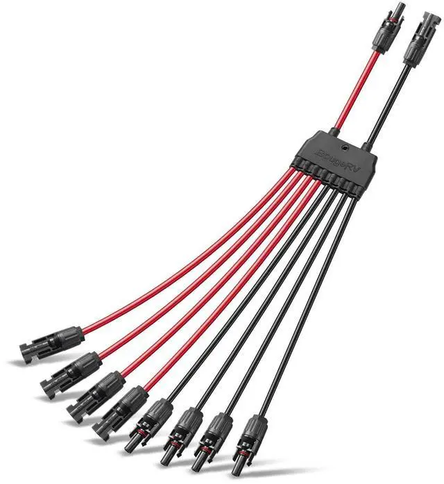 Main image of Solar Parallel Connectors for 2-4 Solar Panels, Extra Long 2 to 8 Y Branch 10AWG Adapter Splitter Cable Wire Plug PV Tool Kit, Waterproof (MFFFF/FMMMM)