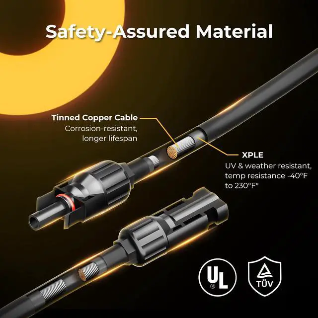 Alt view image 5 of 7 - Solar Parallel Connectors for 2-4 Solar Panels, Extra Long 2 to 8 Y Branch 10AWG Adapter Splitter Cable Wire Plug PV Tool Kit, Waterproof (MFFFF/FMMMM)