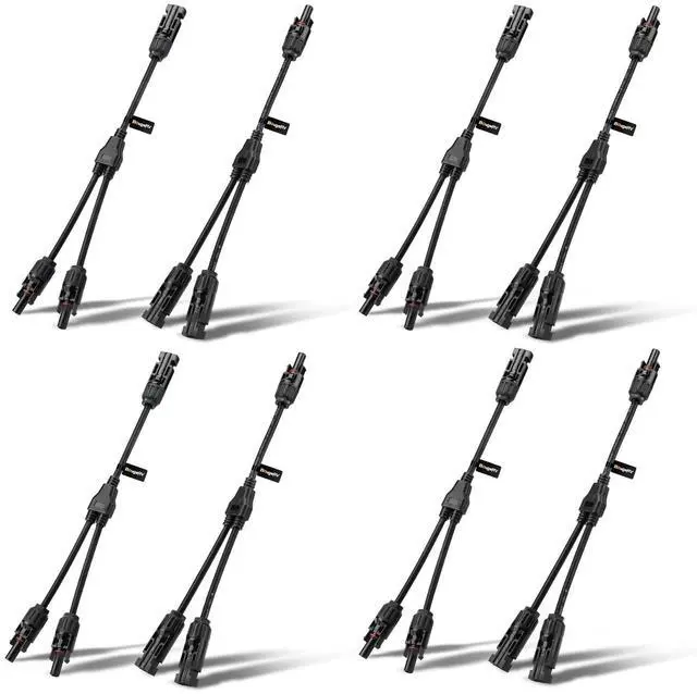 Main image of 4 Pairs Solar Y Branch Connectors Solar Panel Parallel Adapter Cable 1 to 2 Wire Plug Tool Kit (M/FF and F/MM)