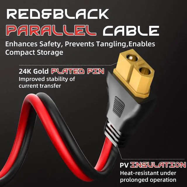 Alt view image 7 of 7 - 20FT 10AWG XT60 Solar Charging Cable, Solar Panel Connector to XT60 Extension Charge Adapter Cable with Caps & Wire Ties for LiFePO4 Battery RV Portable Power Station Ecoflow Generator