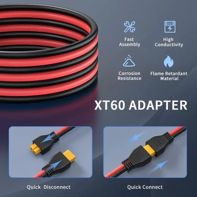 Alt view image 2 of 7 - XT60 Extension Cable 10Ft, 10AWG XT60 Cable Wire XT60 Male to Female Adapter Connector Converter Plug for RC Battery Lipo Battery Pack Solar Generator Portable Power Station and Solar Panel