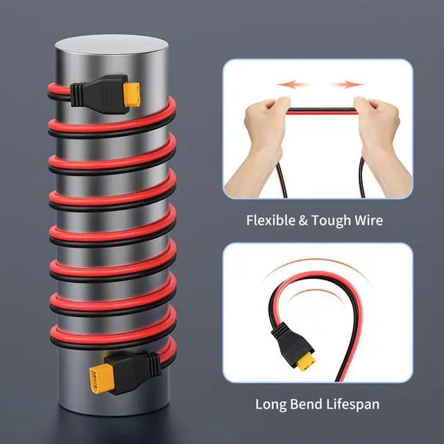 Alt view image 3 of 7 - XT60 Extension Cable 10Ft, 10AWG XT60 Cable Wire XT60 Male to Female Adapter Connector Converter Plug for RC Battery Lipo Battery Pack Solar Generator Portable Power Station and Solar Panel