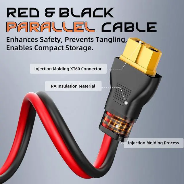 Alt view image 7 of 7 - 10FT 10AWG XT60 Solar Charging Cable, Solar Panel Connector to XT60 Extension Charge Adapter Cable with Caps & Wire Ties for LiFePO4 Battery RV Portable Power Station Ecoflow Generator