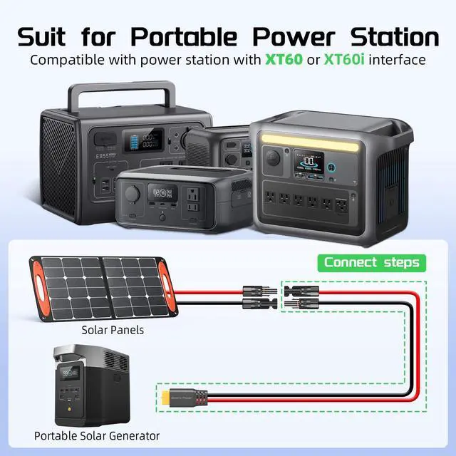 Alt view image 2 of 7 - 10 Feet Solar to XT60 Extension Cable, 12AWG Solar Panel Connector to XT60 Charge Adapter for Connecting to Portable Power Station, RV, EcoFlow, Anker, BLUETTI & Generator