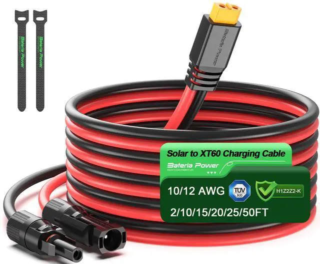 Main image of 10 Feet Solar to XT60 Extension Cable, 12AWG Solar Panel Connector to XT60 Charge Adapter for Connecting to Portable Power Station, RV, EcoFlow, Anker, BLUETTI & Generator