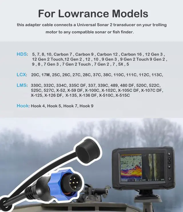 Alt view image 3 of 7 - MKR-US2-10 Universal Sonar 2 Adaptor Cable Fit for Lowrance Fish Finder Works on US2 Sonar Transducer on Minn Kota Trolling Motor Replaces for 1852060, MKR-US2-10, 29594