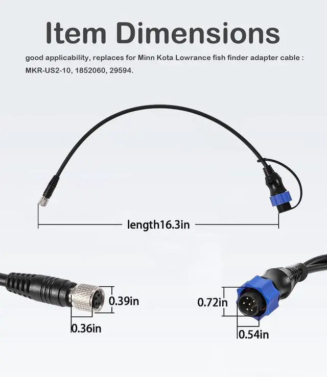 Alt view image 6 of 7 - MKR-US2-10 Universal Sonar 2 Adaptor Cable Fit for Lowrance Fish Finder Works on US2 Sonar Transducer on Minn Kota Trolling Motor Replaces for 1852060, MKR-US2-10, 29594