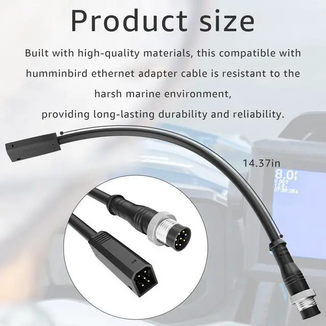 Alt view image 7 of 7 - 720074-12 AS EC QDE Ethernet Adapter Cable Compatible with Humminbird Fish Finders Helix 7, Helix 8, Helix 9, Helix 10, Helix 12 and Helix 15 Models