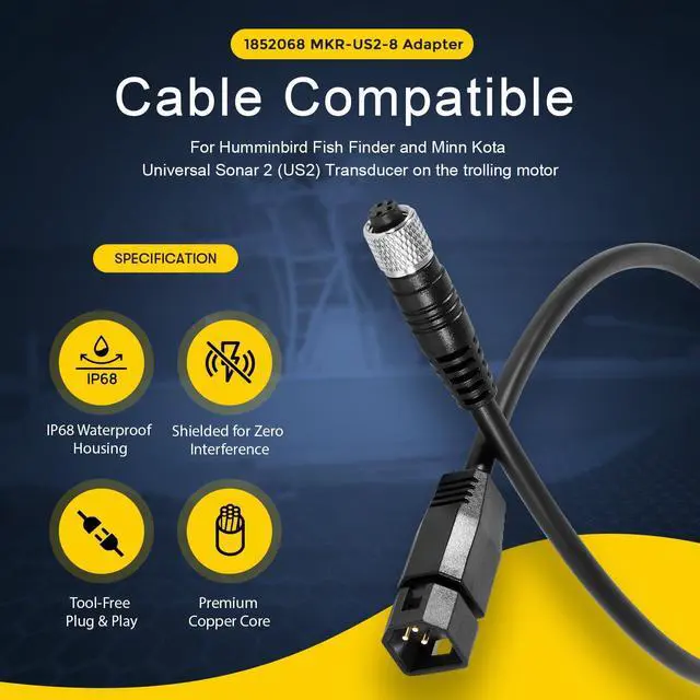 Alt view image 2 of 7 - 1852068 MKR-US2-8 7-Pin Transducer Adapter Cable Compatible with Humminbird Fish Finder & Minn Kota US2 Finders Universal Sonar Transducer Fish, Black