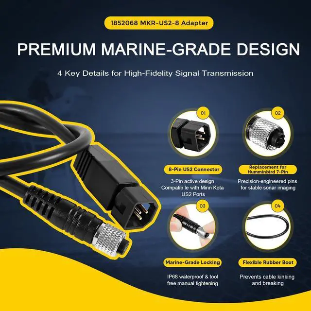 Alt view image 3 of 7 - 1852068 MKR-US2-8 7-Pin Transducer Adapter Cable Compatible with Humminbird Fish Finder & Minn Kota US2 Finders Universal Sonar Transducer Fish, Black