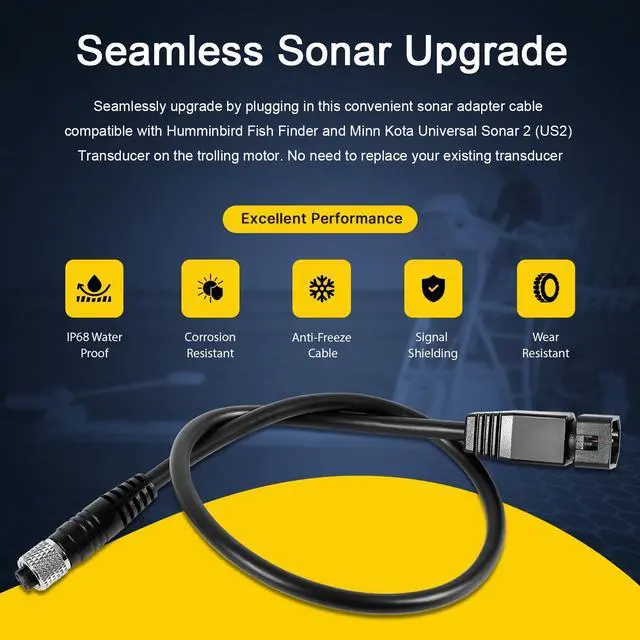 Alt view image 5 of 7 - 1852068 MKR-US2-8 7-Pin Transducer Adapter Cable Compatible with Humminbird Fish Finder & Minn Kota US2 Finders Universal Sonar Transducer Fish, Black