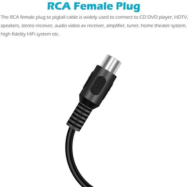 Alt view image 2 of 4 - 2-Pack RCA Female Plug to Speaker Wire Bare Wire Pigtail Connector Adapter Repair Audio Video RCA Jack Cable for AV Receiver Speaker Amplifier TV Subwoofer