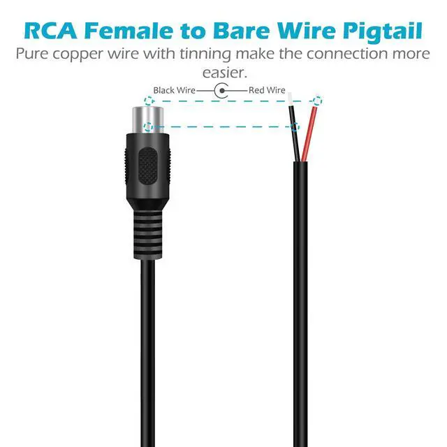 Alt view image 3 of 4 - 2-Pack RCA Female Plug to Speaker Wire Bare Wire Pigtail Connector Adapter Repair Audio Video RCA Jack Cable for AV Receiver Speaker Amplifier TV Subwoofer