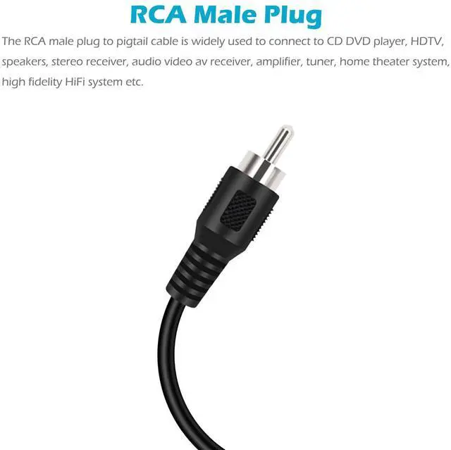Alt view image 2 of 4 - 2-Pack RCA Male Plug to Speaker Wire Bare Wire Pigtail Connector Adapter Repair Audio Video RCA Jack Cable for AV Receiver Speaker TV Subwoofer Amplifier