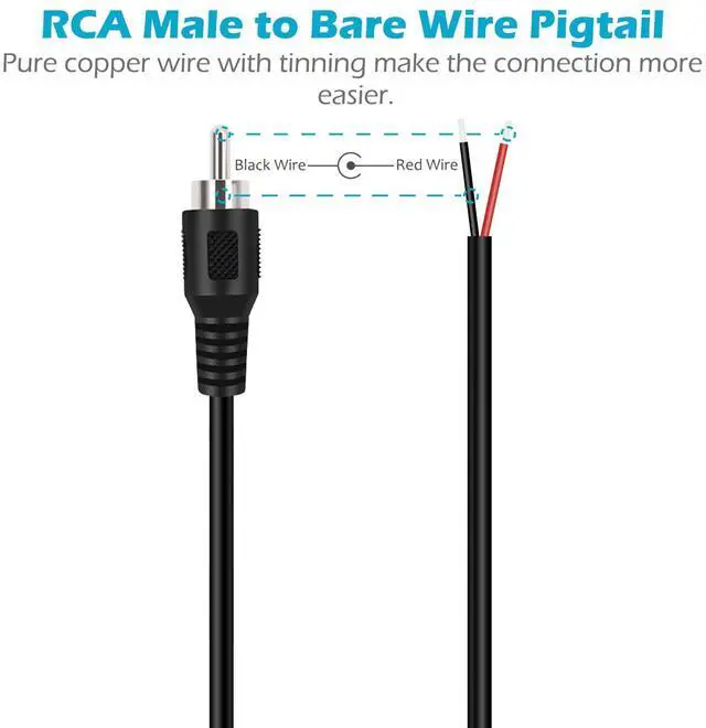 Alt view image 3 of 4 - 2-Pack RCA Male Plug to Speaker Wire Bare Wire Pigtail Connector Adapter Repair Audio Video RCA Jack Cable for AV Receiver Speaker TV Subwoofer Amplifier