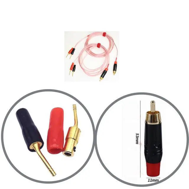 Alt view image 2 of 3 - RCA to Banana Plug Adapter Pairs of HiFi OFC Speaker Cables, RCA Adapter to Speaker Wire,Including RCA Male connectors to 2 Pairs of 2mm Angled Banana Plugs
