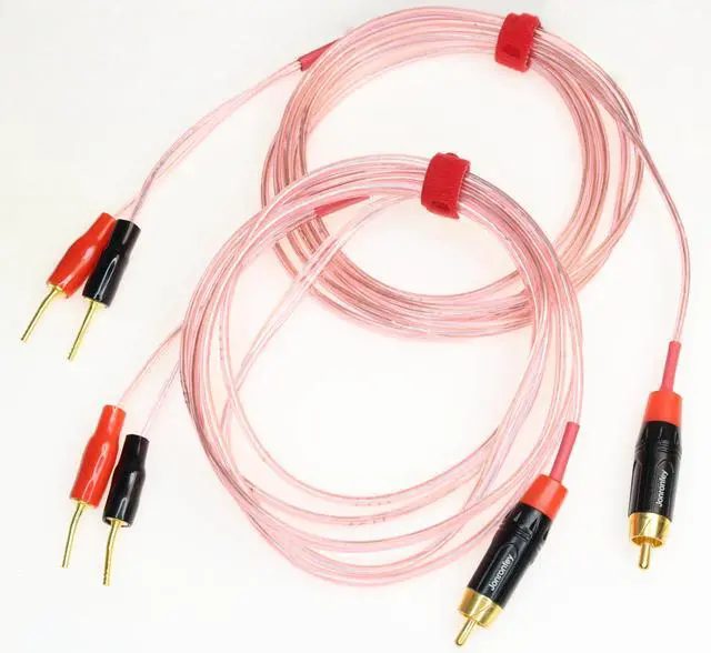 Main image of RCA to Banana Plug Adapter Pairs of HiFi OFC Speaker Cables, RCA Adapter to Speaker Wire,Including RCA Male connectors to 2 Pairs of 2mm Angled Banana Plugs