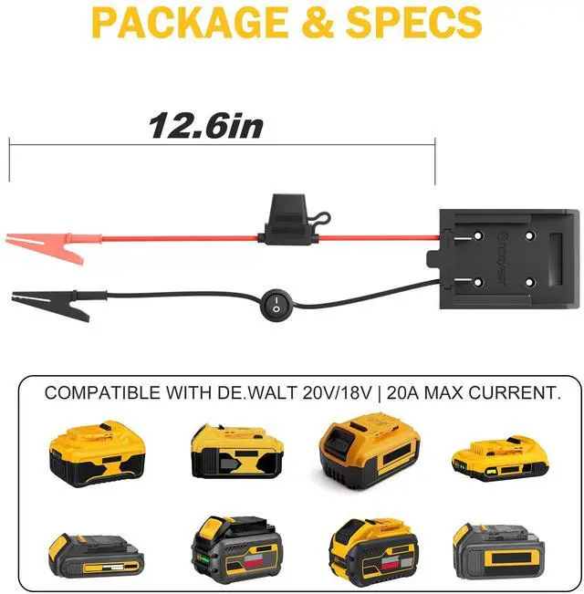 Alt view image 7 of 7 - Jumper Cables with Adapter for De.Walt 20V/18V DCB Battery, Car Jumper Starter with Fuse & On/Off Switch, 12AWG Wire, Automotive Booster Cables for Car, SUV, Picku&Van