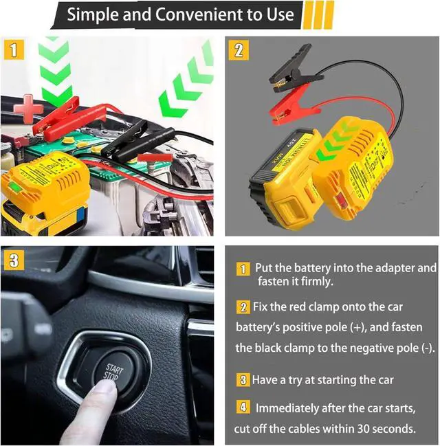 Alt view image 3 of 7 - CarJump Starter, Jumper Starter Adapter for DeWalt 20V 60V Battery, Jumper Cables 11AWG 1.2FT Automotive Booster Cable for Jump Starting Car Using Tool Battery