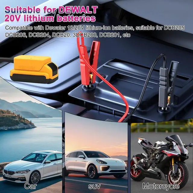 Alt view image 4 of 7 - Jumper Cable Clamps Compatible with Dewalt 20V Battery, 2.95FT 8AWG Silicone Wire Jumper Starter, Automotive Booster Cable for Jump Starting Car Using Tool Battery, 200°C Heat Resistant