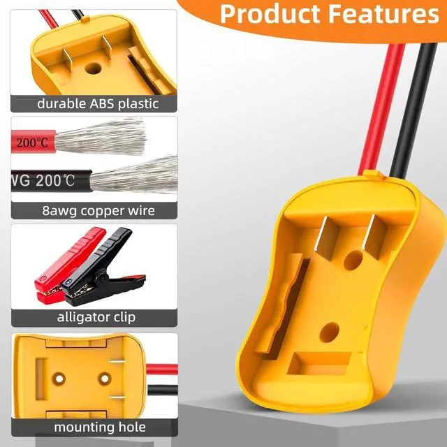 Alt view image 2 of 6 - 2.2FT 8AWG Flexible Silicone Cable Adapter with Alligator Clips,Compatible with Dewalt 18/20V,The Silicone Wire Heat-Resistant up to 392°F,The Clamps are Sturdy,No Switch, no Fuse