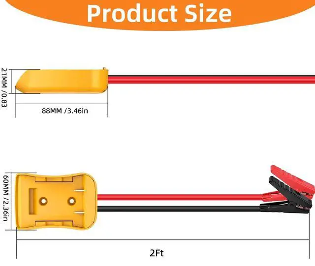 Alt view image 3 of 6 - 2.2FT 8AWG Flexible Silicone Cable Adapter with Alligator Clips,Compatible with Dewalt 18/20V,The Silicone Wire Heat-Resistant up to 392°F,The Clamps are Sturdy,No Switch, no Fuse