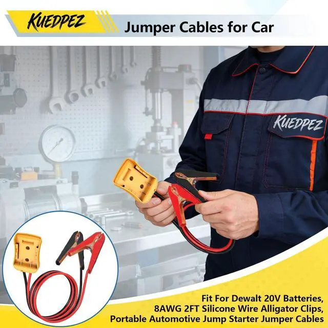 Alt view image 2 of 7 - Jumper Cables for Car with Adapter for Dewalt 20V Batteries, 8AWG 2FT Silicone Wire Alligator Clips, Portable Automotive Jump Starter Jumper Cables for Jump Starting Car or Tool Batteries