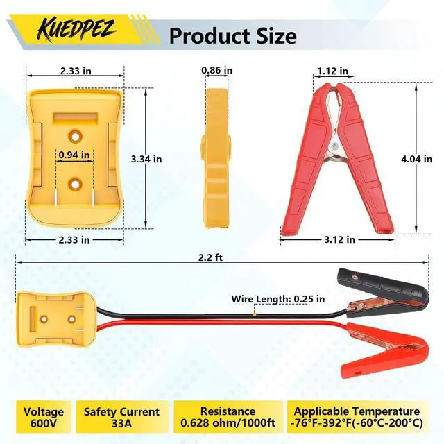 Alt view image 4 of 7 - Jumper Cables for Car with Adapter for Dewalt 20V Batteries, 8AWG 2FT Silicone Wire Alligator Clips, Portable Automotive Jump Starter Jumper Cables for Jump Starting Car or Tool Batteries