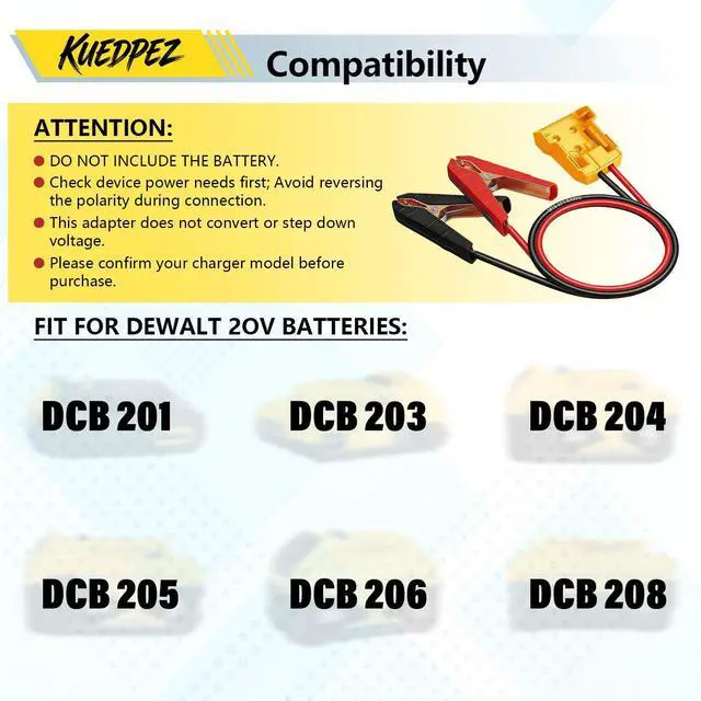 Alt view image 3 of 7 - Jumper Cables for Car with Adapter for Dewalt 20V Batteries, 8AWG 2FT Silicone Wire Alligator Clips, Portable Automotive Jump Starter Jumper Cables for Jump Starting Car or Tool Batteries