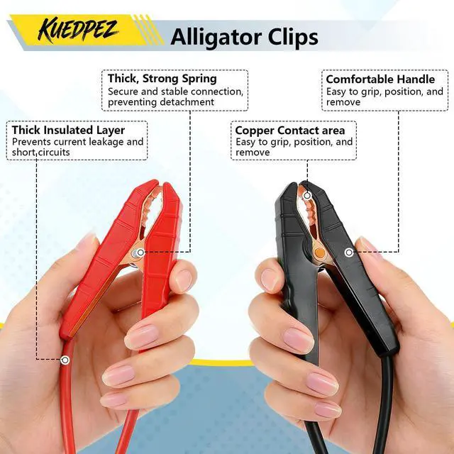 Alt view image 5 of 7 - Jumper Cables for Car with Adapter for Dewalt 20V Batteries, 8AWG 2FT Silicone Wire Alligator Clips, Portable Automotive Jump Starter Jumper Cables for Jump Starting Car or Tool Batteries