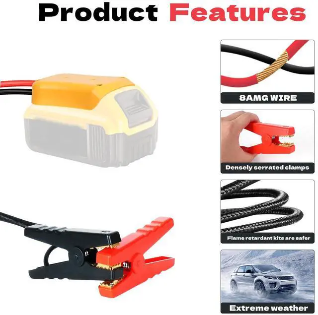 Alt view image 5 of 7 - Jumper Cables with Adapter for Dewalt 20V Battery, 2FT 8AWG Portable Battery Dewalt Jumper Starter Automotive Booster Cables Power for Car Jump Starting Using Tool
