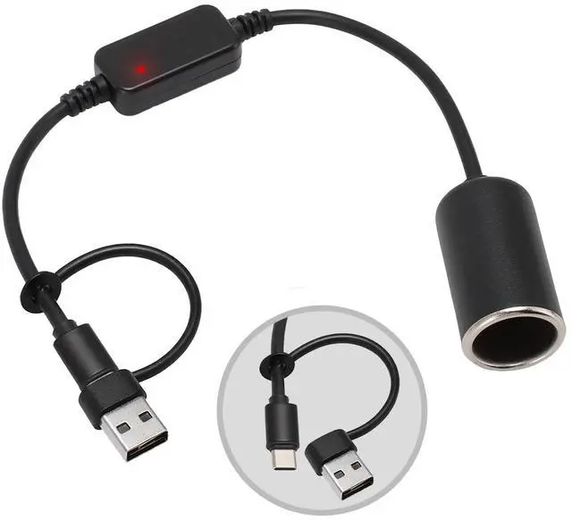 Main image of USB to Cigarette Lighter Adapter, 35cm Cable, USB A & C Input 5V, 12V Car Cigarette Lighter Socket Output, Power Converter for Dash Cam, GPS, LED Lights& More(12W Max)