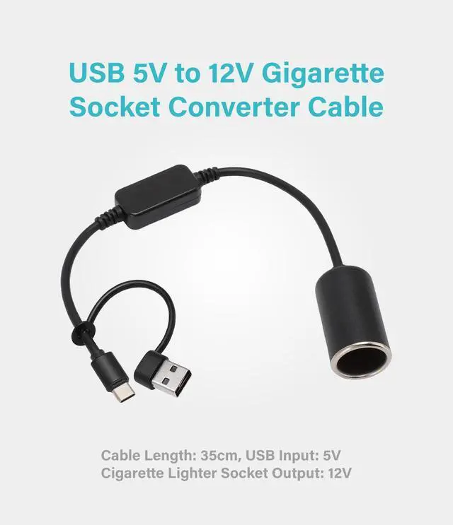 Alt view image 2 of 5 - USB to Cigarette Lighter Adapter, 35cm Cable, USB A & C Input 5V, 12V Car Cigarette Lighter Socket Output, Power Converter for Dash Cam, GPS, LED Lights& More(12W Max)
