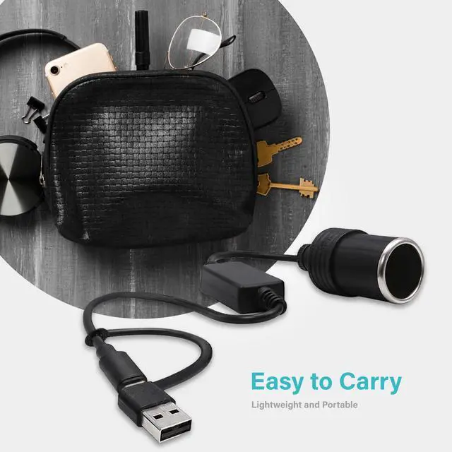 Alt view image 5 of 5 - USB to Cigarette Lighter Adapter, 35cm Cable, USB A & C Input 5V, 12V Car Cigarette Lighter Socket Output, Power Converter for Dash Cam, GPS, LED Lights& More(12W Max)