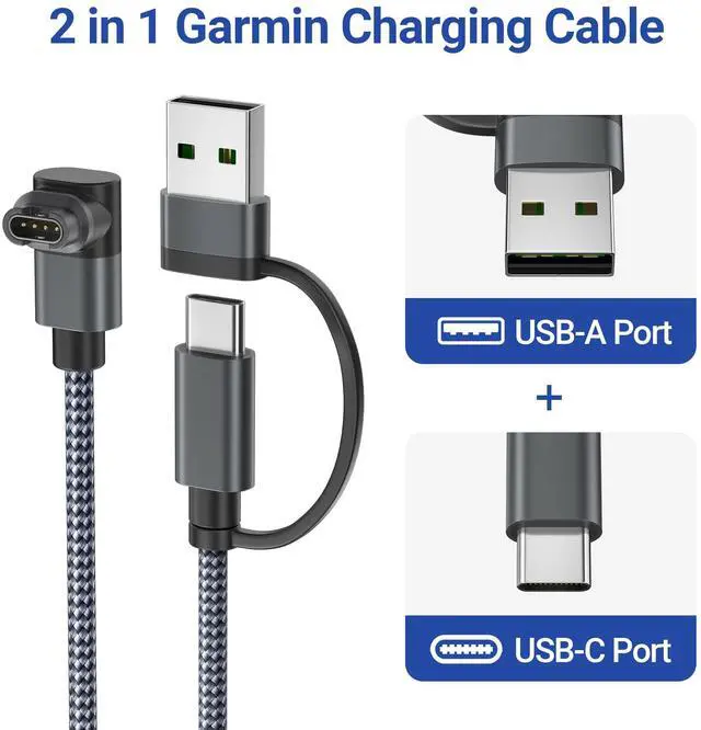 Alt view image 2 of 7 - 2-in-1 USB C Charger Cable for Garmin Watch 4FT 1-Pack,USB Charging Power Cord for Garmin Fenix 8 E 7 7X 7S 6 Solar,Forerunner 970 965 955 945 570 265 255 245 170 165 70 55 45,Vivoactive 6 5 4