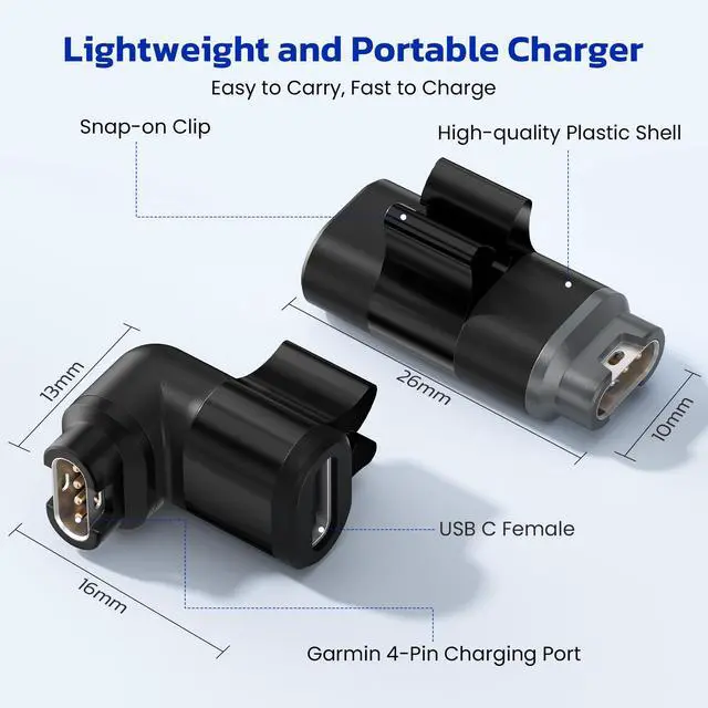 Alt view image 4 of 7 - USB C to Garmin Watch Charger Adapter with Clip 4Pack,Type C Cable Charging Converter for Fenix 8 E 7 7S 7X 6 5 Pro Solar,Forerunner 70 170 570 970 955 55,Vivoactive 6,Venu 4,Tactix 8,Quatix 8