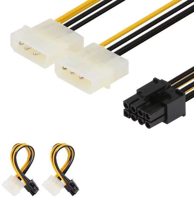 Main image of 8 Pin PCIe to 2 x 4 Pin LP4 Molex Power Cable Adapter (2 Pack), 6 inch / 15 cm, Black