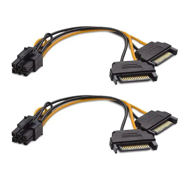Main image of 2-Pack 6 Pin PCIe to Dual SATA Power Cable 4 Inches, 2X SATA to 6 Pin PCIe