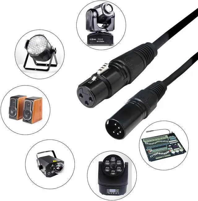 Alt view image 5 of 7 - DMX Stage Light Cable,DJ XLR Cable,3-Pin Female to 5-Pin Male DMX Turnaround Connection for Moving Head Light Par Light Spotlight with XLR Input & Output (1.5M/4.9FT 5male)