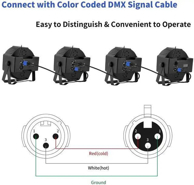 Alt view image 4 of 6 - 3 Pin DMX Cables 3 ft 2 Pack - Premium 3 Pin Male to 3 Pin Female - DMX Cable for Stage Lighting, Multi-Color Coded