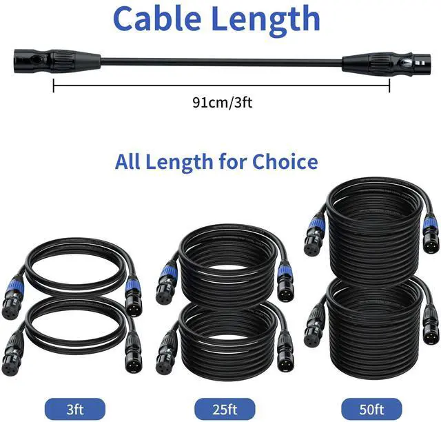 Alt view image 5 of 6 - 3 Pin DMX Cables 3 ft 2 Pack - Premium 3 Pin Male to 3 Pin Female - DMX Cable for Stage Lighting, Multi-Color Coded