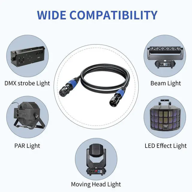 Alt view image 6 of 6 - 3 Pin DMX Cables 3 ft 2 Pack - Premium 3 Pin Male to 3 Pin Female - DMX Cable for Stage Lighting, Multi-Color Coded
