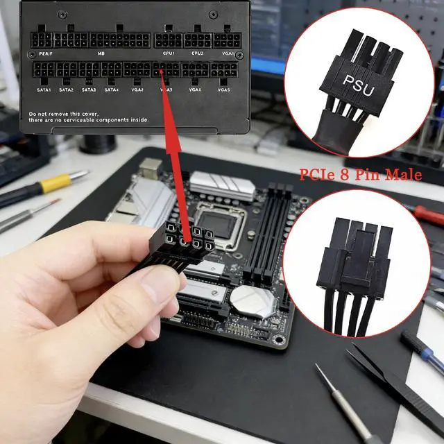 Alt view image 3 of 5 - PCIe Cable Compatible with EVGA Power Supply, 8 Pin Male to 6+2 Pin Male PCI Express Power Adapter, 25 Inch/63cm Long Cord, Durable Build, for Powering Most Computer Devices