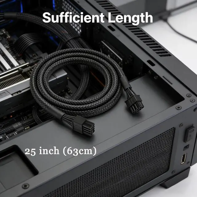 Alt view image 5 of 5 - PCIe Cable Compatible with EVGA Power Supply, 8 Pin Male to 6+2 Pin Male PCI Express Power Adapter, 25 Inch/63cm Long Cord, Durable Build, for Powering Most Computer Devices