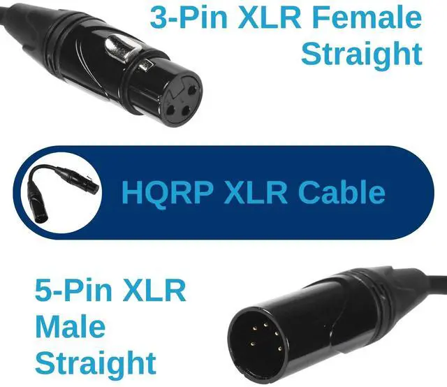 Alt view image 2 of 7 - 3-Pin XLR Female to 5-Pin Male DMX Lighting Cable 6 Inches, Compatible with Studio Light, DMX Stage Light Turnaround, Microphone, Mixer, Speaker, 3-Pin Female to 5-Pin Male Adapter