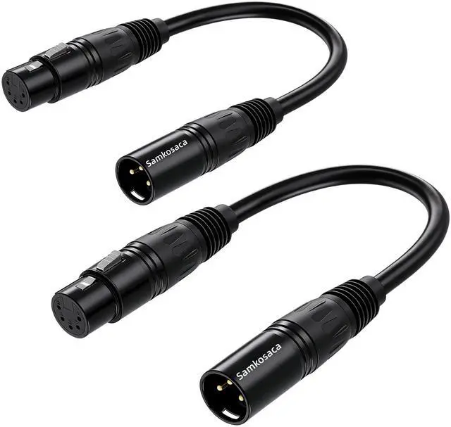 Main image of DMX Adapter 3 Pin Male to 5 Pin Female (2-Pack, 6 Inch) - Professional XLR Signal Converter Cable with Gold Plated Connectors for Stage Lights, Controllers