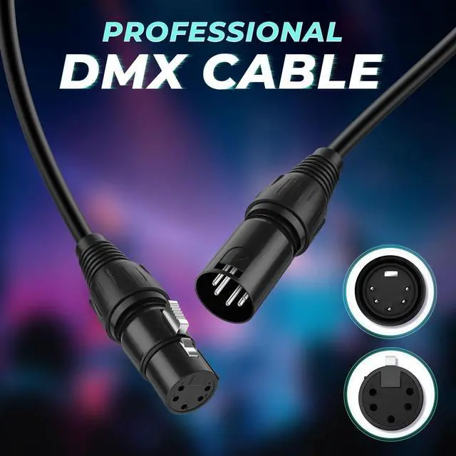 Alt view image 2 of 7 - 5 Pin DMX Cable 10FT 2 Pack, 3-Conductor 5-Pin DMX512 Cables Wire for Stage Lighting Signal XLR Connection