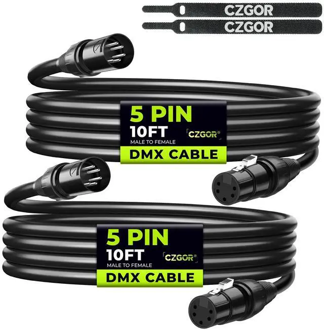 Main image of 5 Pin DMX Cable 10FT 2 Pack, 3-Conductor 5-Pin DMX512 Cables Wire for Stage Lighting Signal XLR Connection